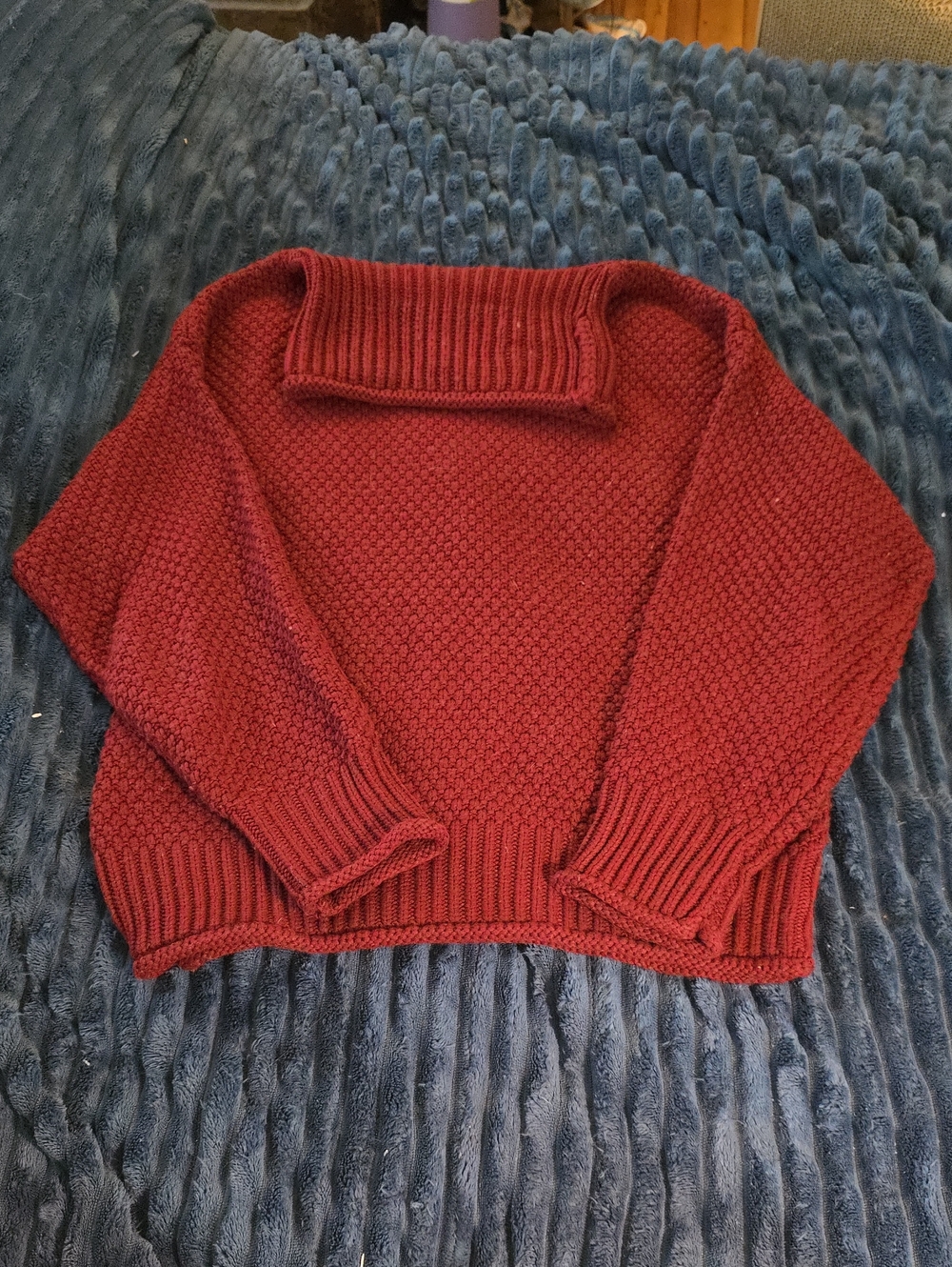 Women's Deep Red Knitted Cowl Neck Sweater